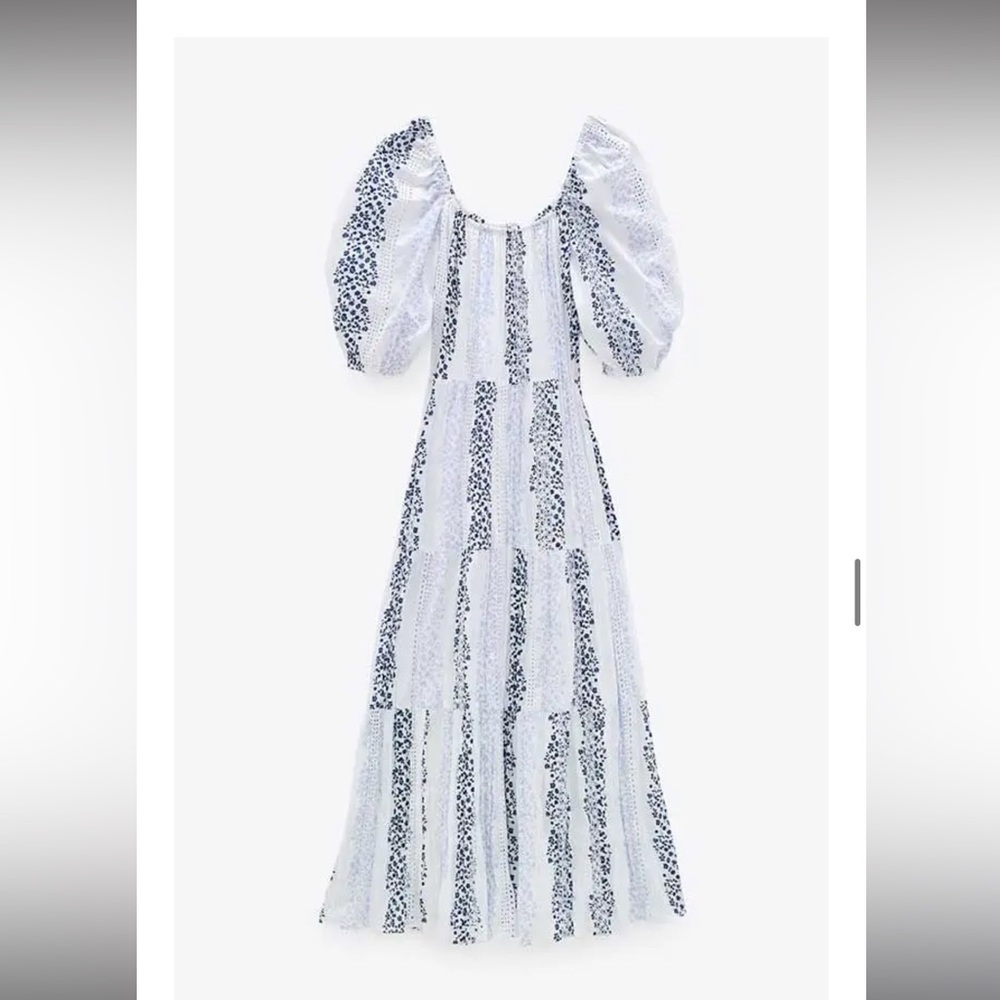 Zara white and blue embroidered maxi dress | NWT |